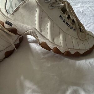 K-Swiss White Leather Sneakers with Gum Outsole